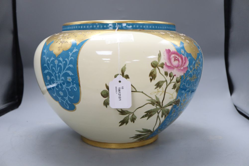 Nine Royal Copenhagen Christmas plates (boxed) and a large Royal Bonn ivory ground jardiniere,